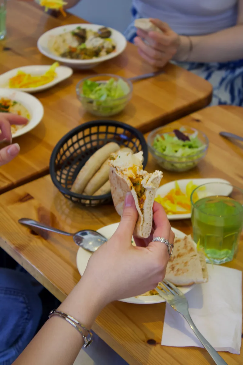 Casual dining with pita and hummus