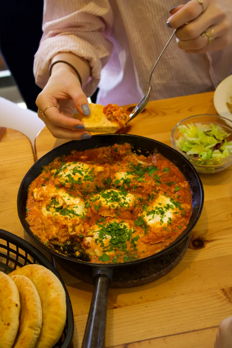 Shakshuka served straight from the skillet
